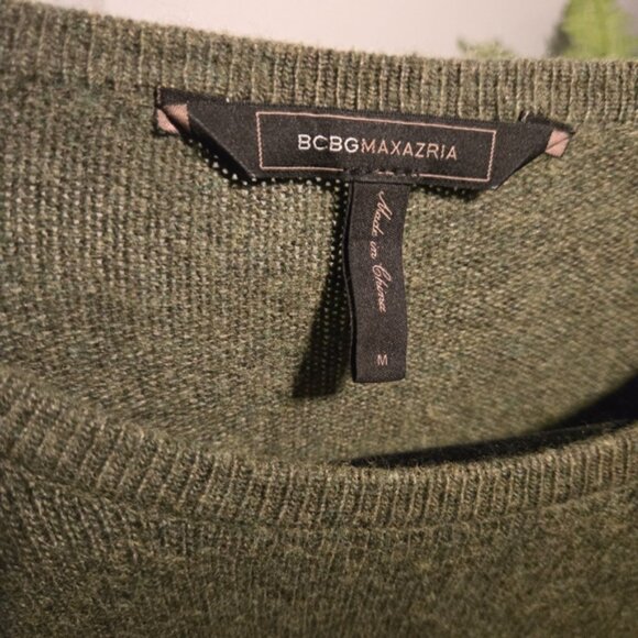 BCBGMAXAZRIA Olive Green Peplum Wool Cotton Cashmere Blend Sweater~ Medium - Picture 4 of 5